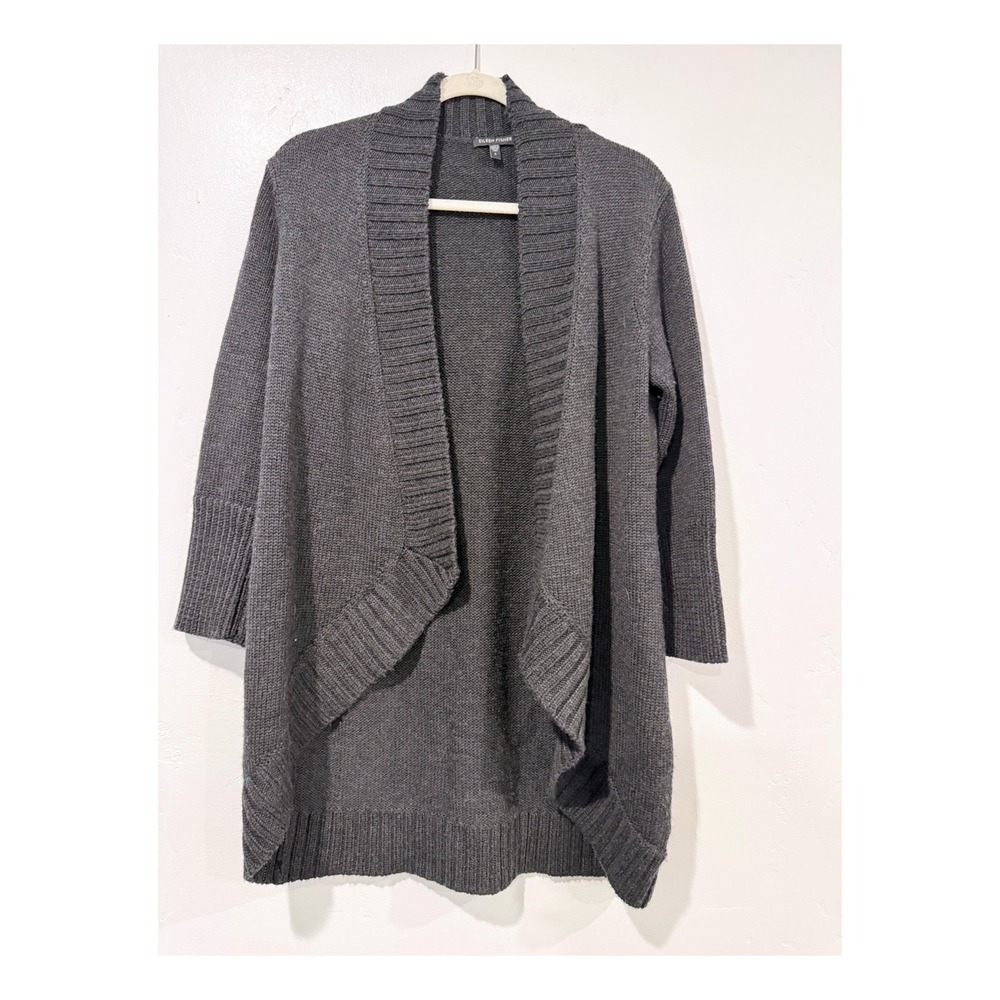 Eileen Fisher Italian Yarn Open Front Cardigan Shawl Collar Grey Sweater Small